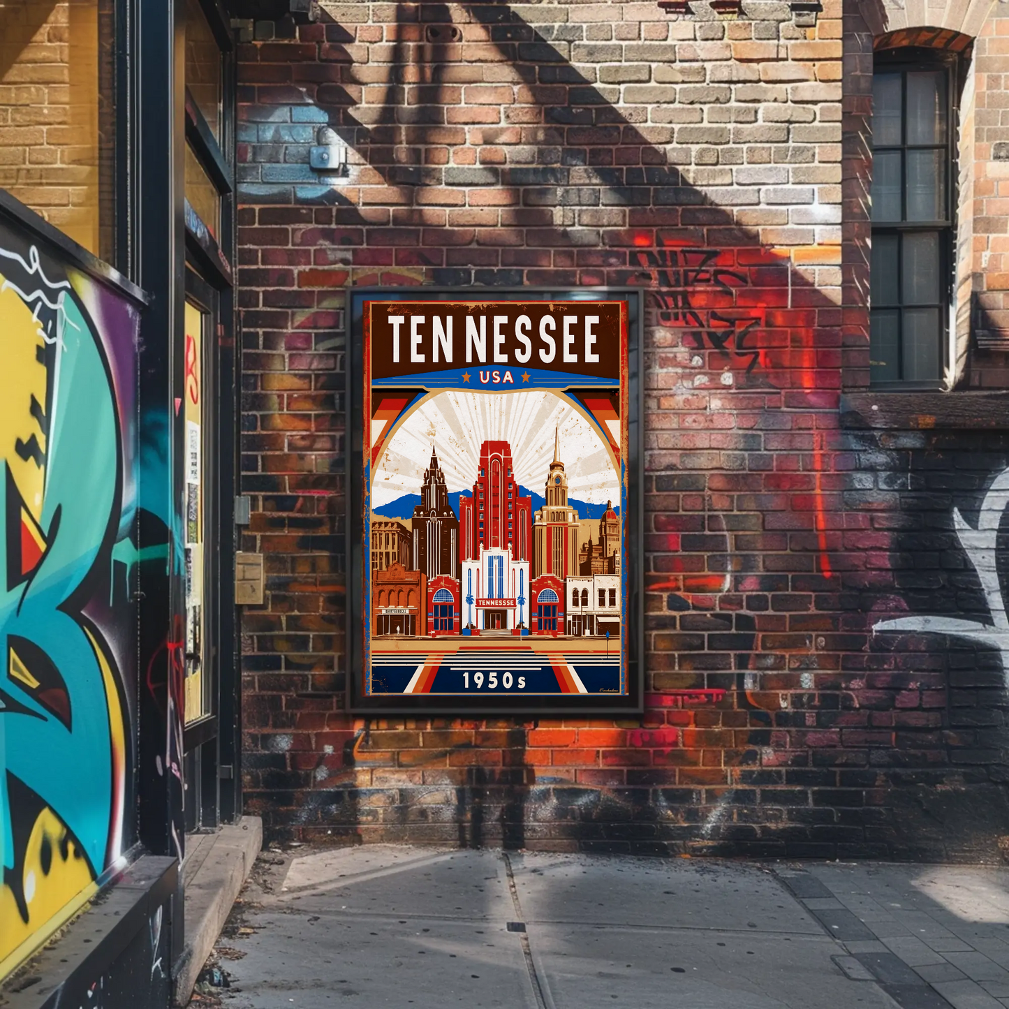Tennessee USA 1950s Music City Skyline Travel Poster