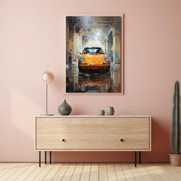 Yellow Sports Car Industrial Garage
