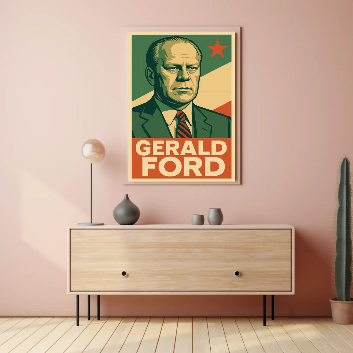 Gerald Ford Presidential Portrait Historical Figure Photography Realism Iconic American Heritage Decor Poster