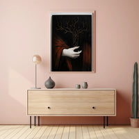Surreal Hand Art with Red Fabric Abstract or Artistic Poster PosterGoat