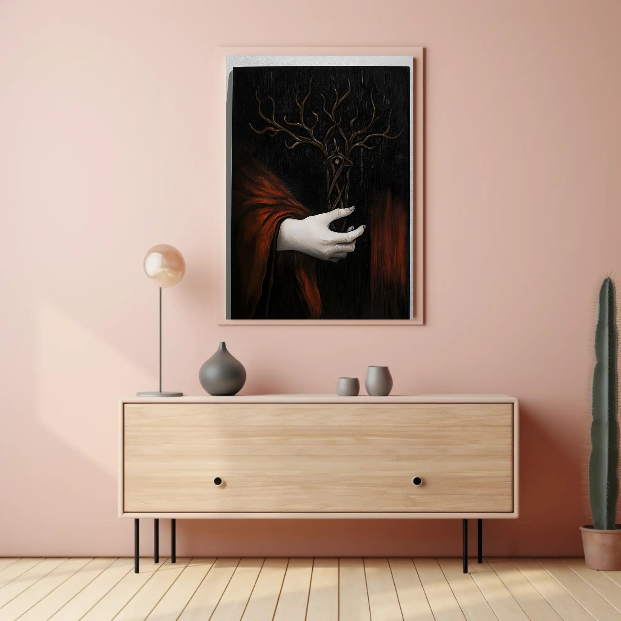 Surreal Hand Art with Red Fabric Abstract or Artistic Poster PosterGoat
