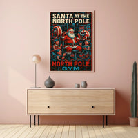 Santa Claus Weightlifting at Retro Gym Pop Culture Poster