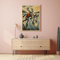 Whimsical Deer Ice Skating Vintage Art Poster
