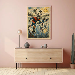 Whimsical Deer Ice Skating Vintage Art Poster