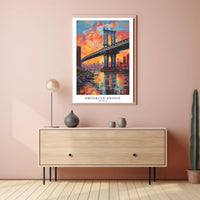 Brooklyn Bridge Sunset Urban Cityscape Painting Poster PosterGoat