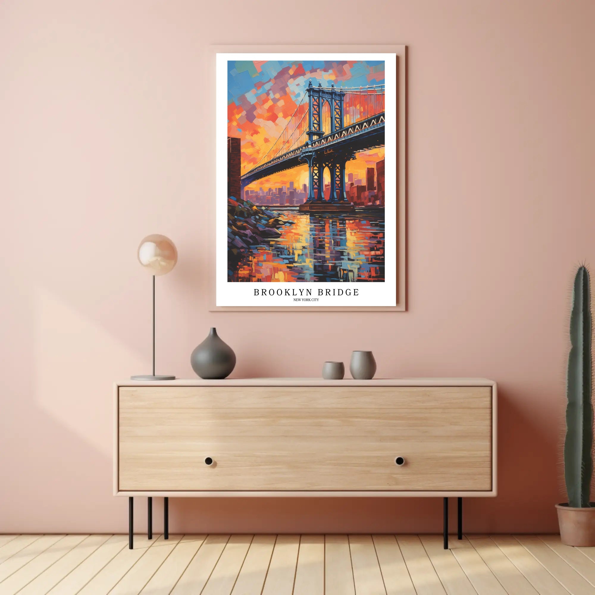 Brooklyn Bridge Sunset Urban Cityscape Painting Poster PosterGoat