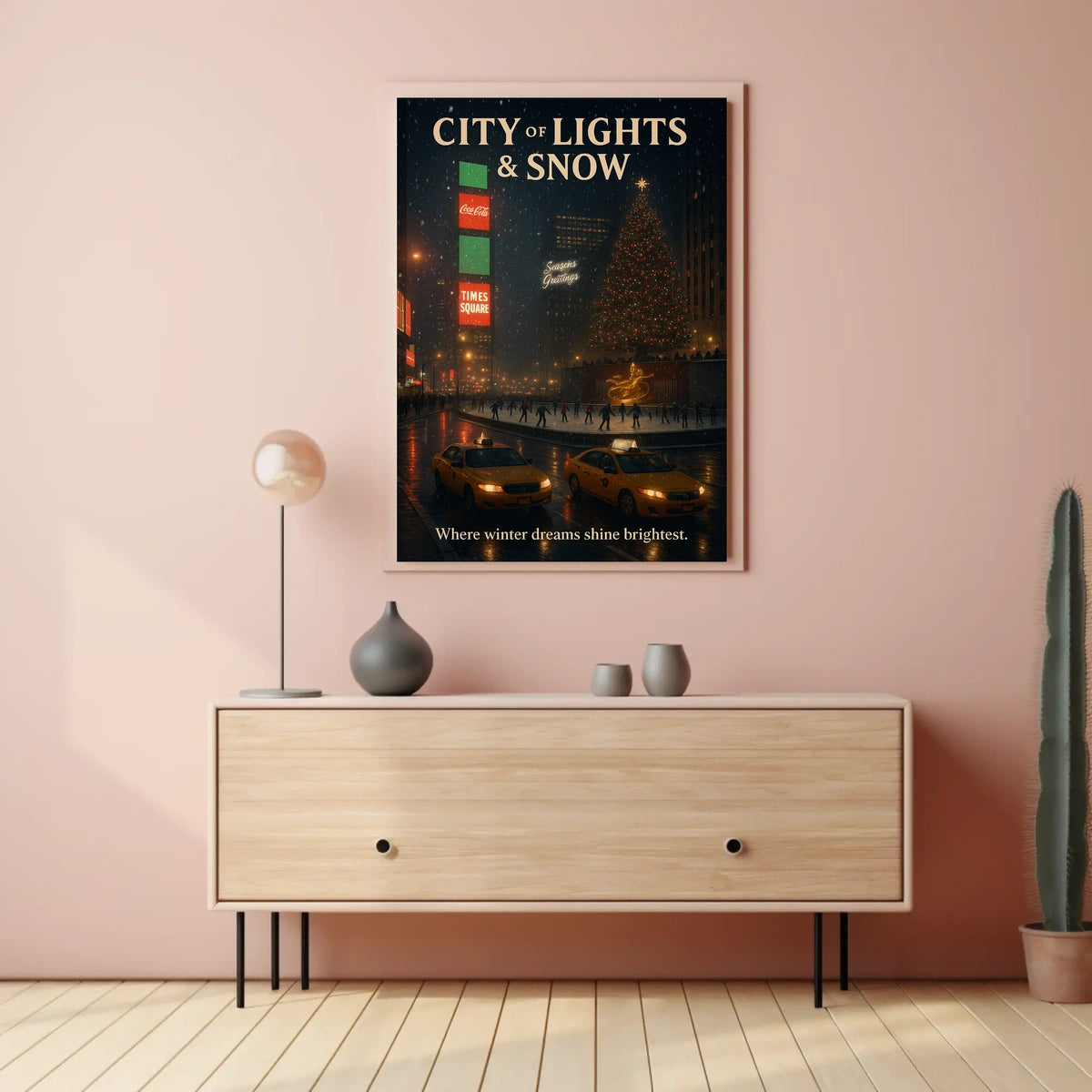 Urban Nightscape Snow City Lights Travel Poster