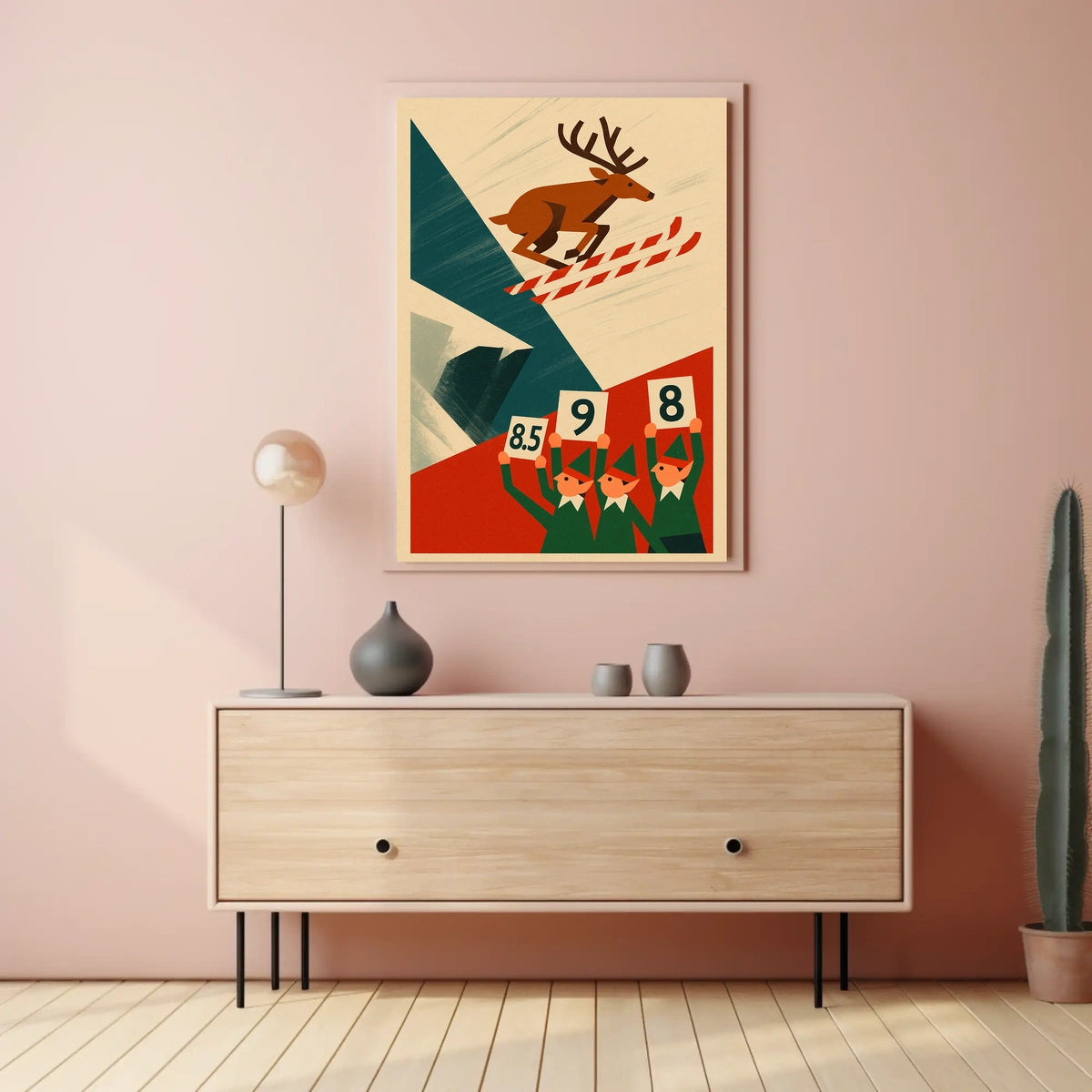 Whimsical Skiing Reindeer Retro Art Sports Poster