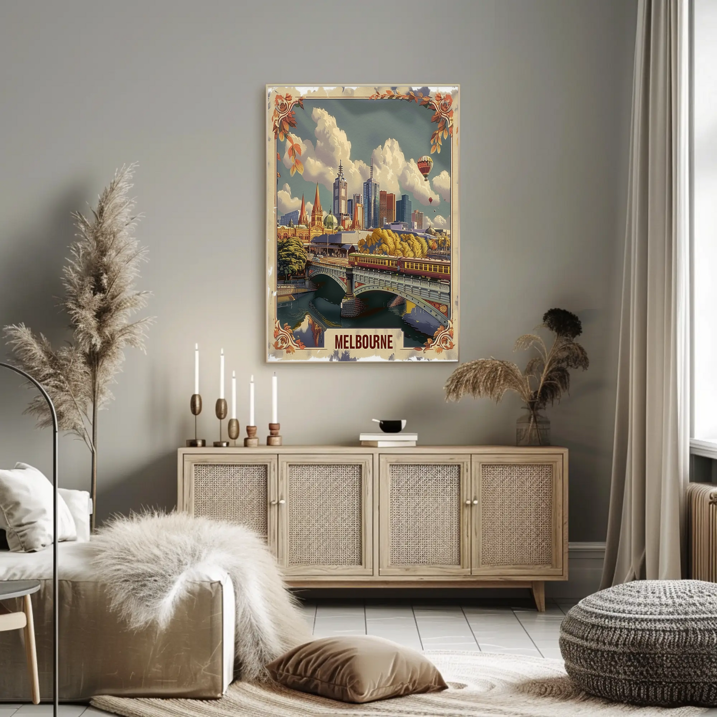 Melbourne Cityscape River Bridge Travel Poster