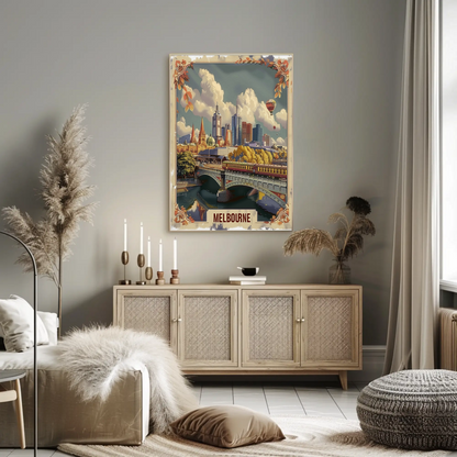 Melbourne Cityscape River Bridge Travel Poster
