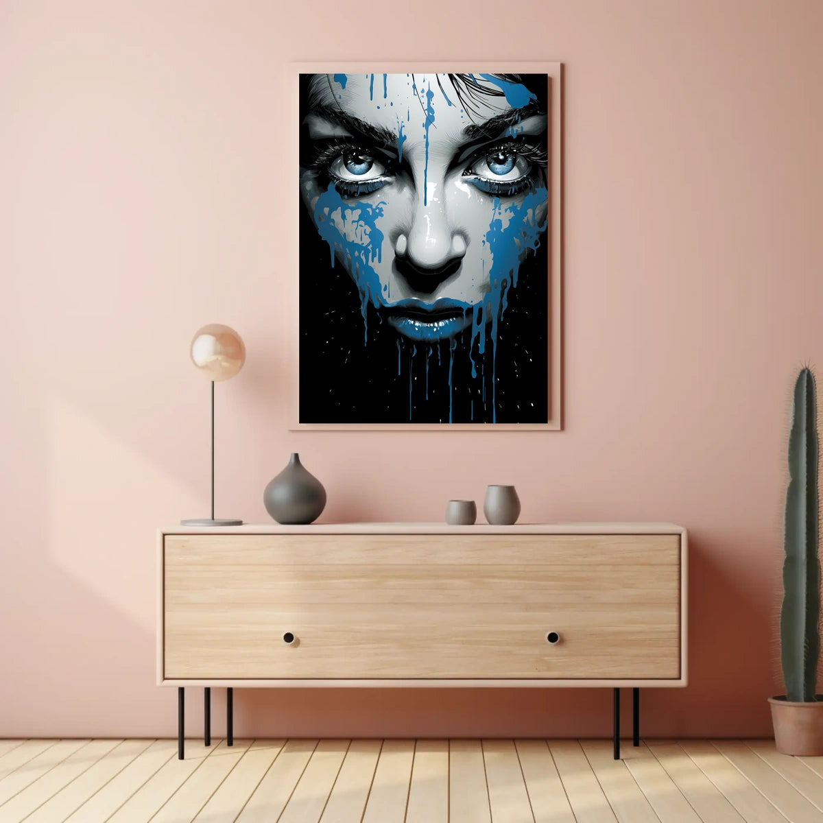 Striking Blue-Eyed Woman Abstract Art Poster