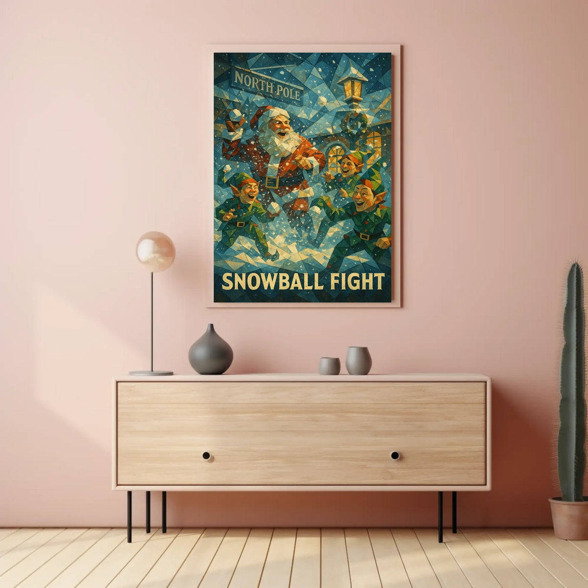 Festive Santa and Elves Snowball Fight Poster