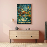 Festive Santa and Elves Snowball Fight Poster