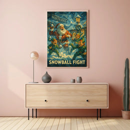 Festive Santa and Elves Snowball Fight Poster