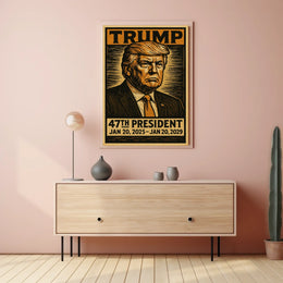 Determined Resolve Donald Trump Leadership Woodcut Vintage Style Patriotism Portrait Poster