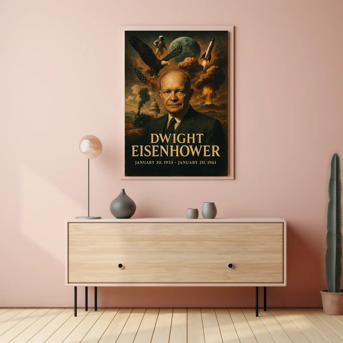 Dwight Eisenhower Presidential Era 1950s America Patriotic Realism Art Deco Poster