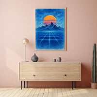 Retro-Futuristic Synthwave Sunset Artistic Poster