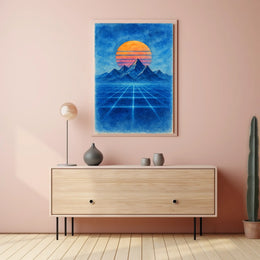 Retro-Futuristic Synthwave Sunset Artistic Poster