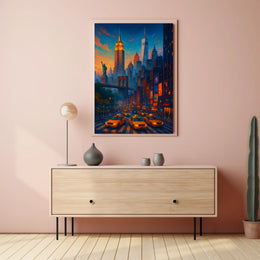 New York City Vibrant Urban Landscape Poster Retro Wall Art