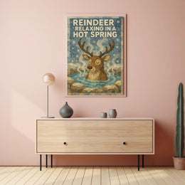 Whimsical Reindeer Hot Spring Winter Wonderland Poster