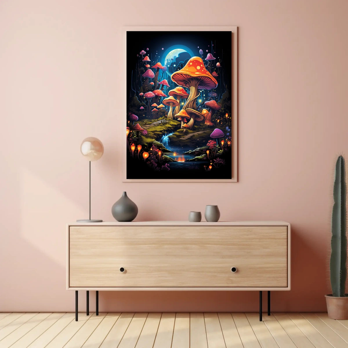Enchanted Moonlit Mushroom Fantasy Art Poster