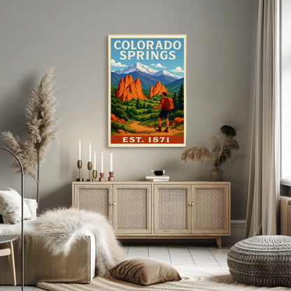 Colorado Springs Red Rocks Hiking Est 1871 Travel Poster