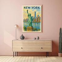 New York Skyline And Statue Of Liberty Poster