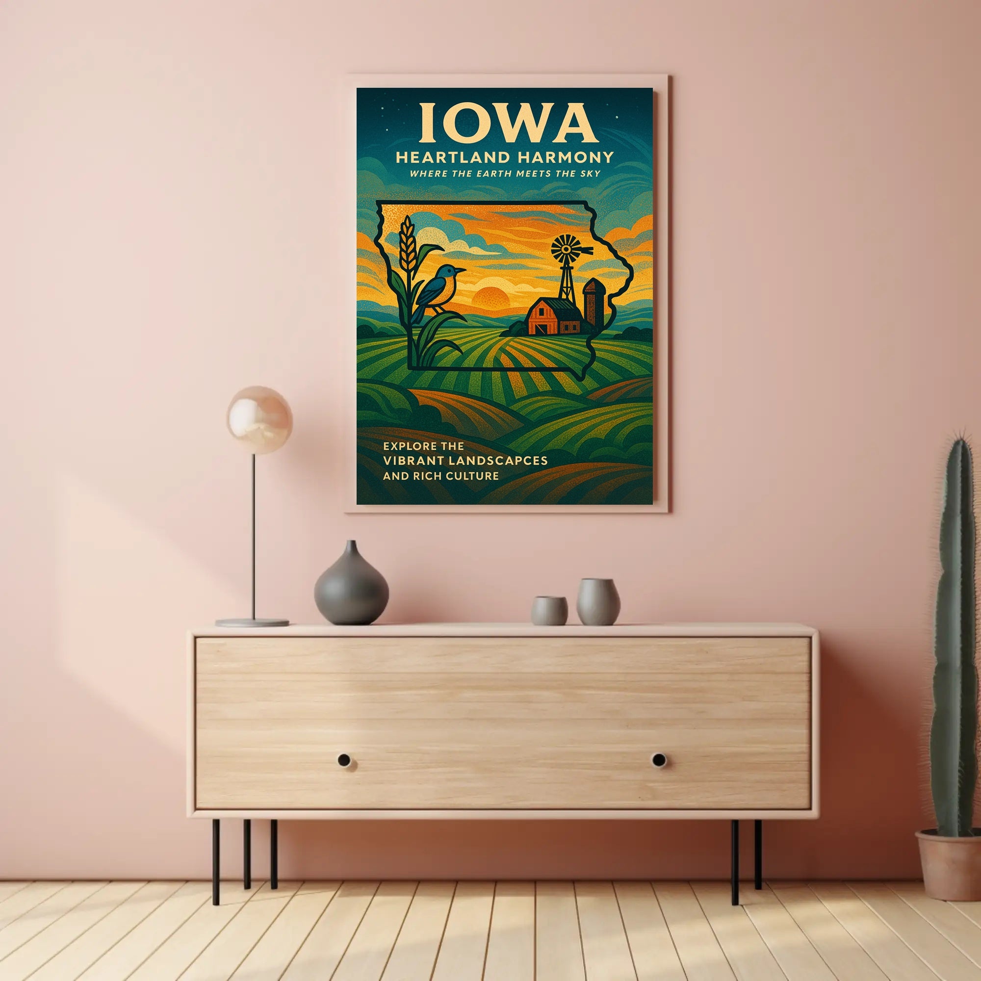 HEARTLAND HARMONY: CELEBRATE IOWA VINTAGE STYLE CULTURAL POSTER