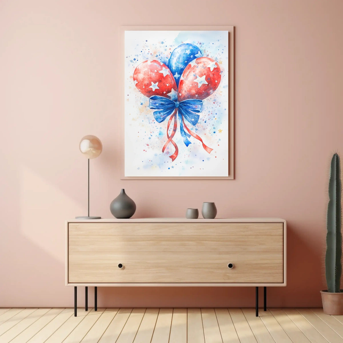 Watercolor Painting Of American Flag Balloon Poster