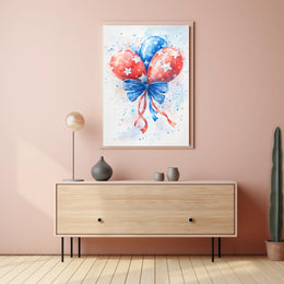 Watercolor Painting Of American Flag Balloon Poster
