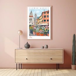 Vibrant Flower Market in Pisa Poster PosterGoat