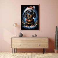 Festive Dachshund Illustration with Santa Hat Dog Breed Poster