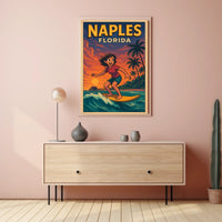 Naples Florida Surfing Poster Wall Art Coastal Decor