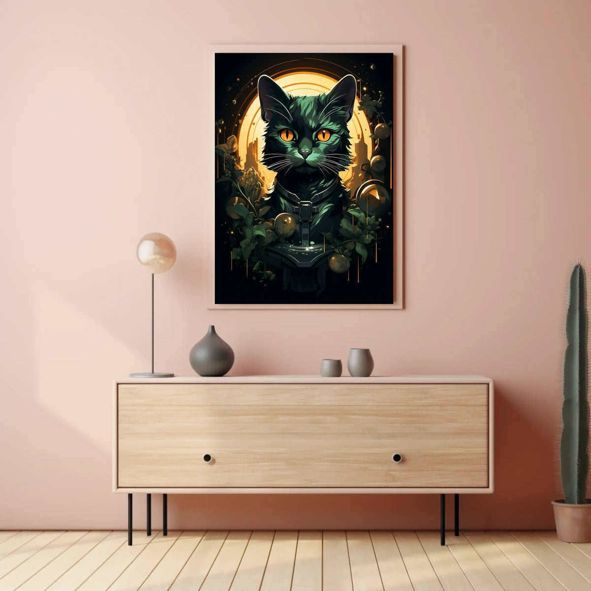 Majestic Black Cat Mystical Art Poster Decor