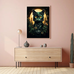 Majestic Black Cat Mystical Art Poster Decor