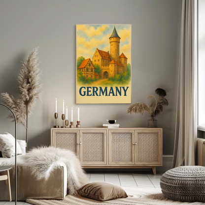 Germany Castle Village Watercolor Travel Poster