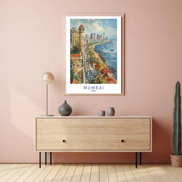 Mumbai Watercolor Coastal View Urban or Cityscape Poster PosterGoat