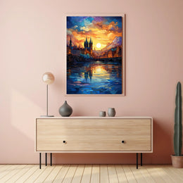 Dreamy Sunrise Gothic Cityscape Travel Poster