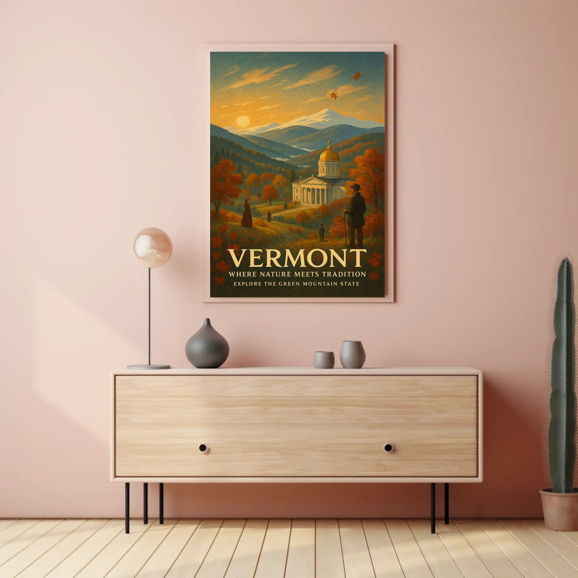 Vermont Travel Poster Vintage Scenic Wall Art