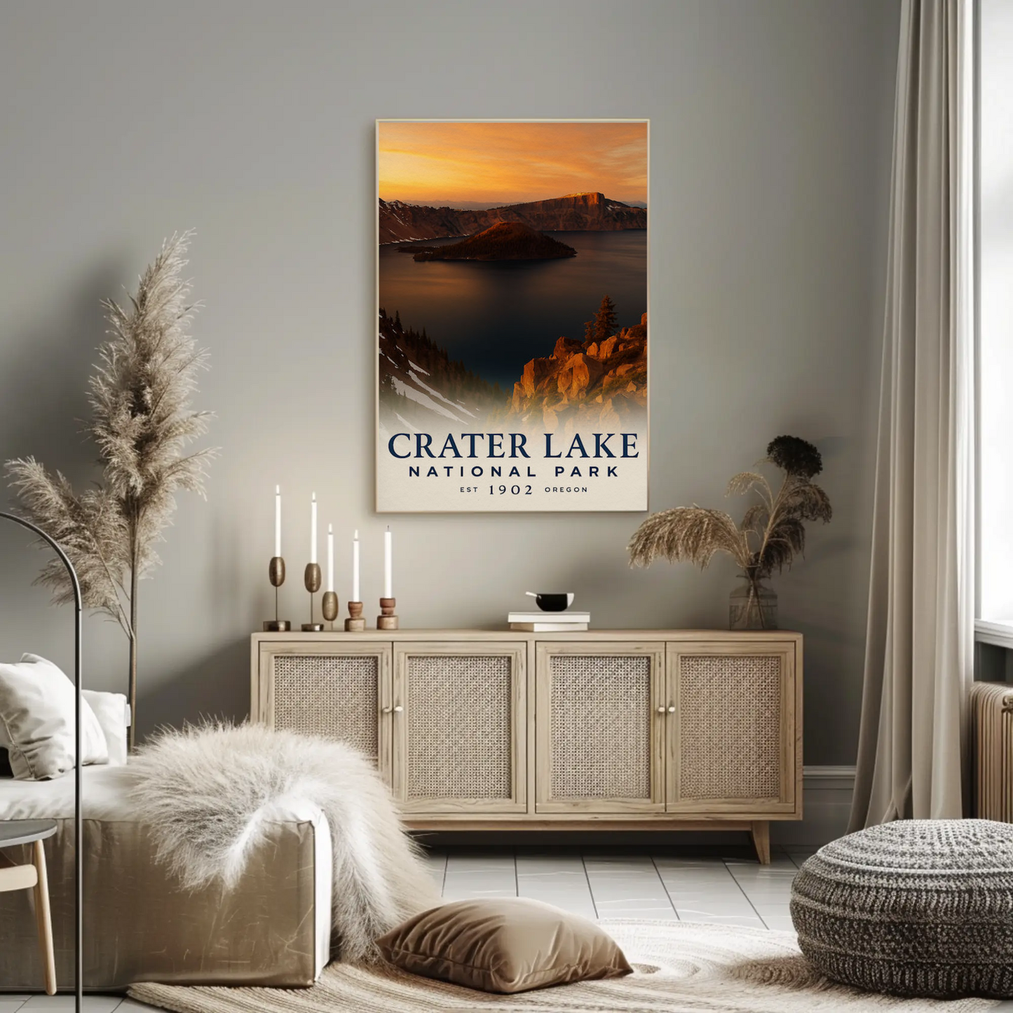 Crater Lake Oregon National Park Sunset Travel Poster