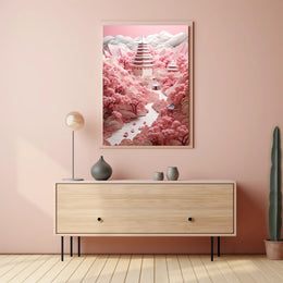 Serene Cherry Blossom Landscape Poster
