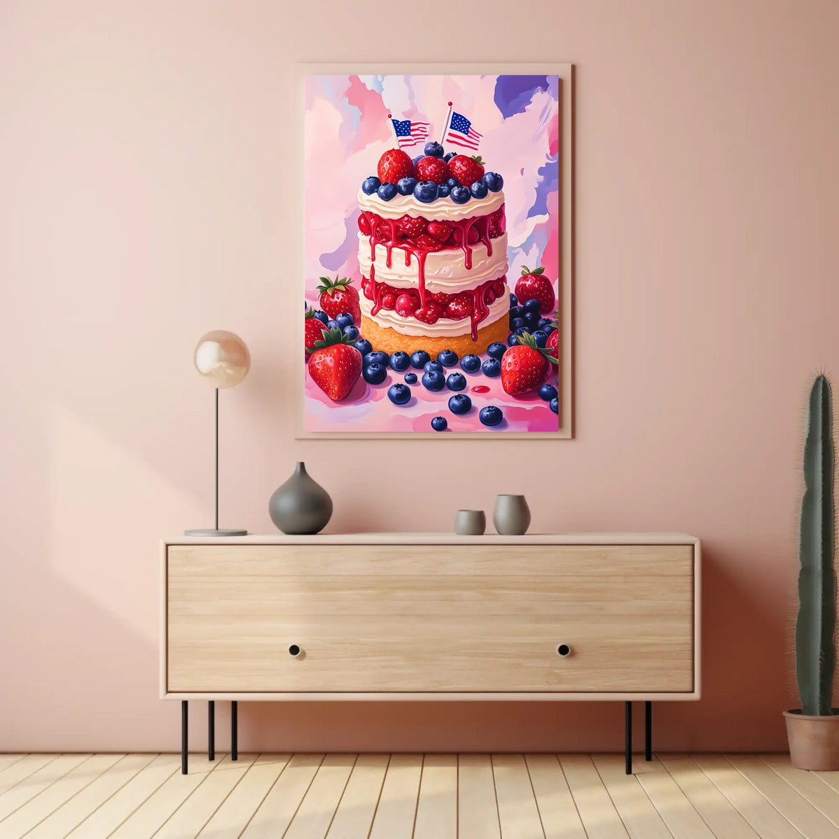 Vibrant American Flag Street Scene Impressionist Poster