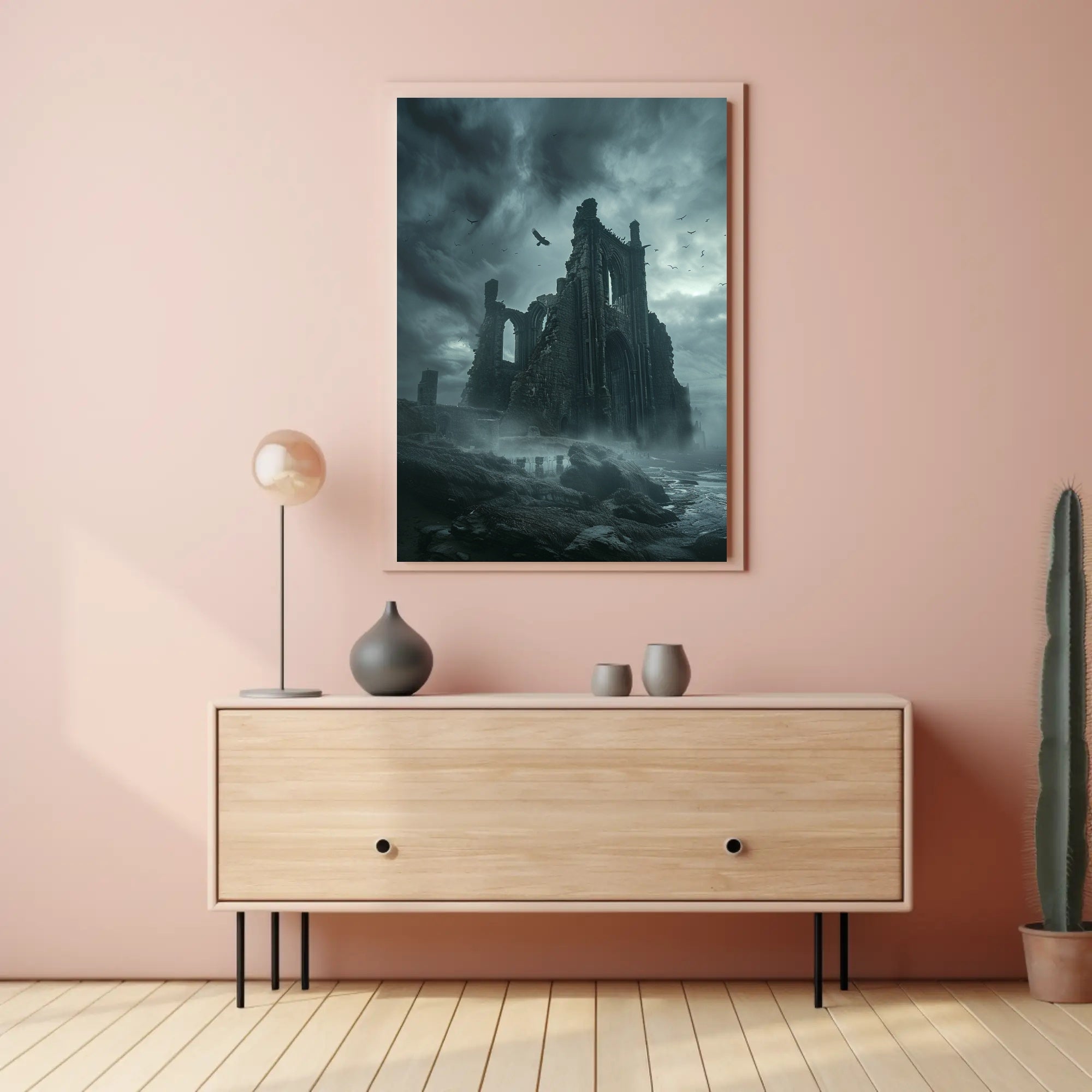 Gothic Cathedral Ruins in Haunting Fantasy or Mythology Poster PosterGoat