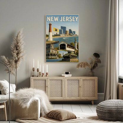New Jersey Coastal Attractions Lighthouses Boardwalk Travel Poster Travel Poster