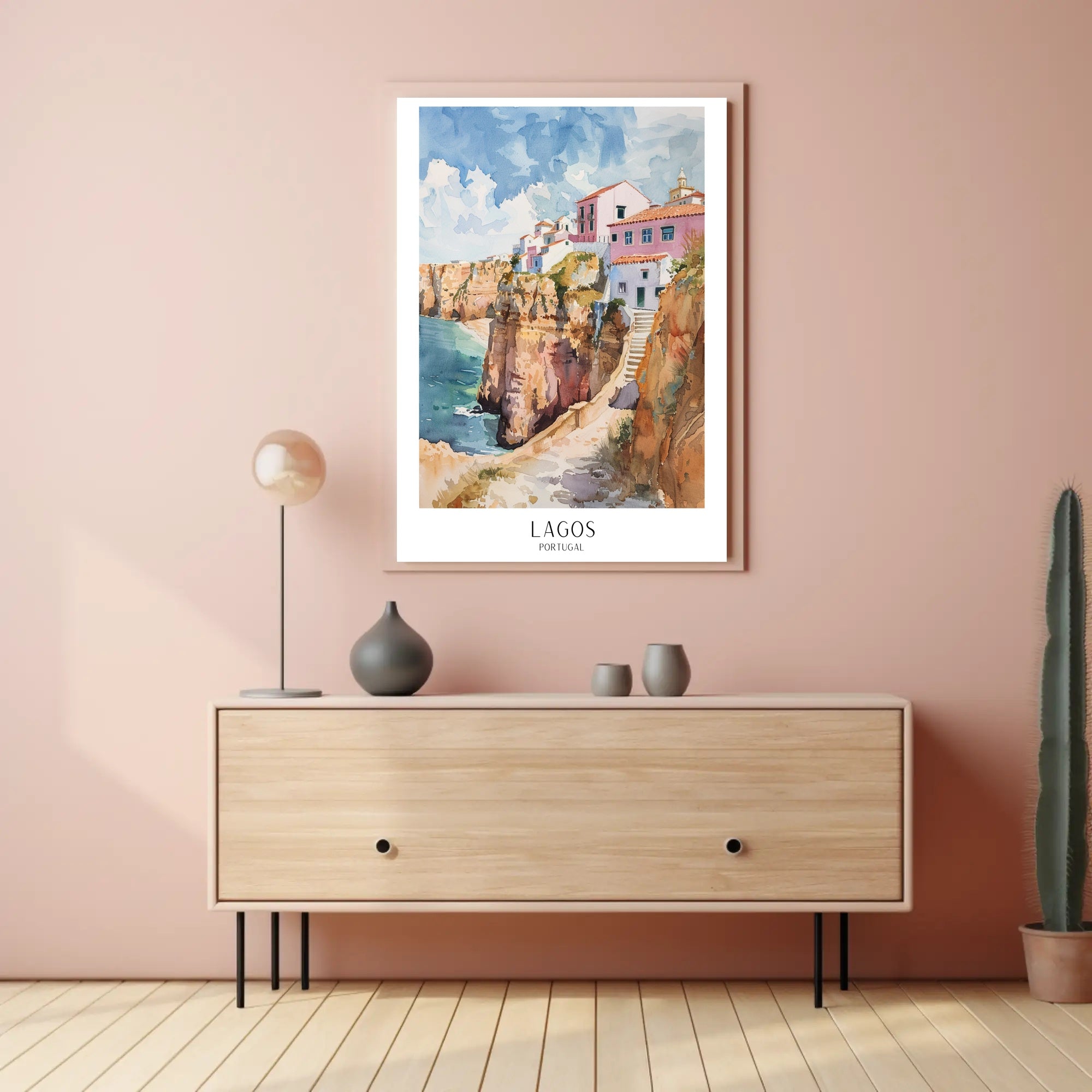 Vibrant Lagos Coastal Scene Watercolor Travel Poster PosterGoat