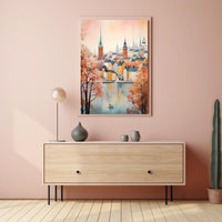 Northern European Waterfront Nostalgia Artistic Cityscape Travel Poster