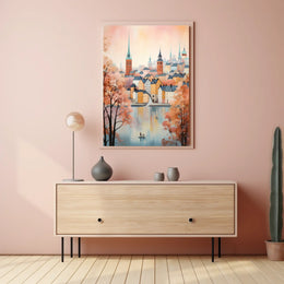 Northern European Waterfront Nostalgia Artistic Cityscape Travel Poster