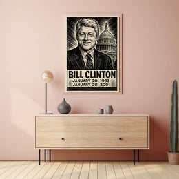 Bill Clinton 42nd President of the United States B & W Comic Sketch Poster