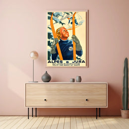 Vintage Winter Alps Sports Scene Travel Poster PosterGoat