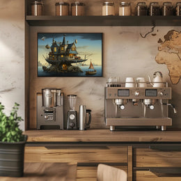 Whimsical Houseboat at Dusk in Fantasy Poster